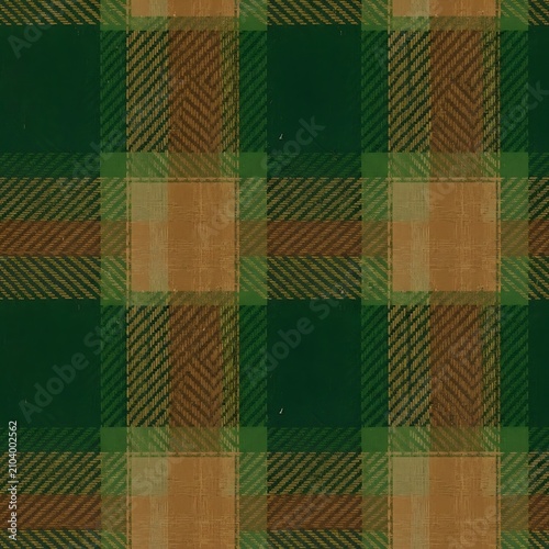 Seamless Autumn Forest Green and Earthy Brown Plaid Fabric Pattern
