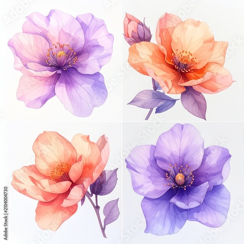 Vibrant Watercolor Poppies Four Panel Arrangement