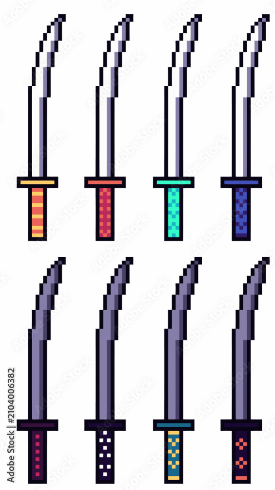 Fototapeta premium Katana set in pixel graphics