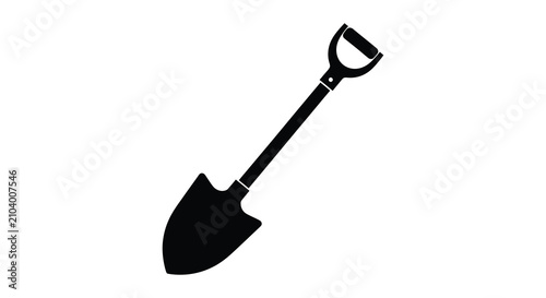 Schilderij op canvas Shovel Silhouette On White Background A Garden Tool Representation spade