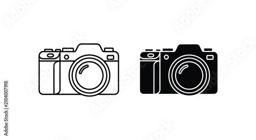 Foto Rangefinder camera outline and black silhouette against a white background