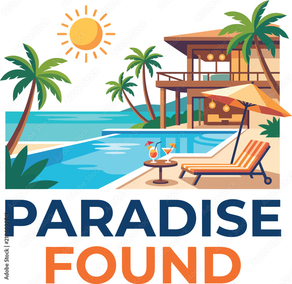 Fototapeta premium Tropical resort villa with swimming pool. Summer vacation travel concept with palm trees.
