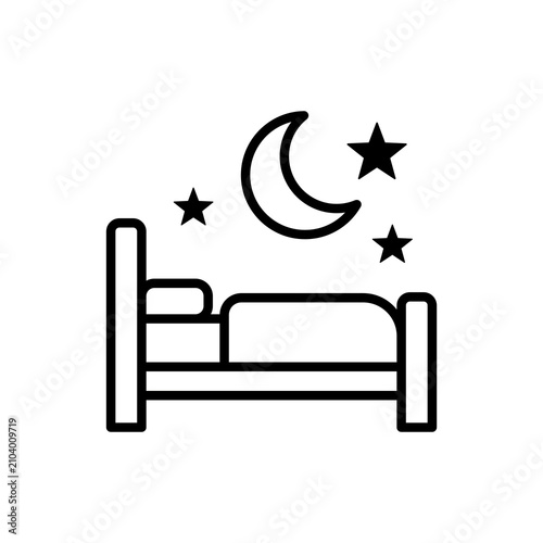 Fotografía A neat line icon showing a bed set beneath a nighttime sky with a crescent moon and twinkling stars