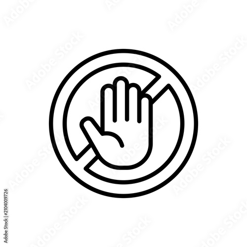 Foto A clear minimalist icon displaying a hand raised in a stop motion contained within a protective circle