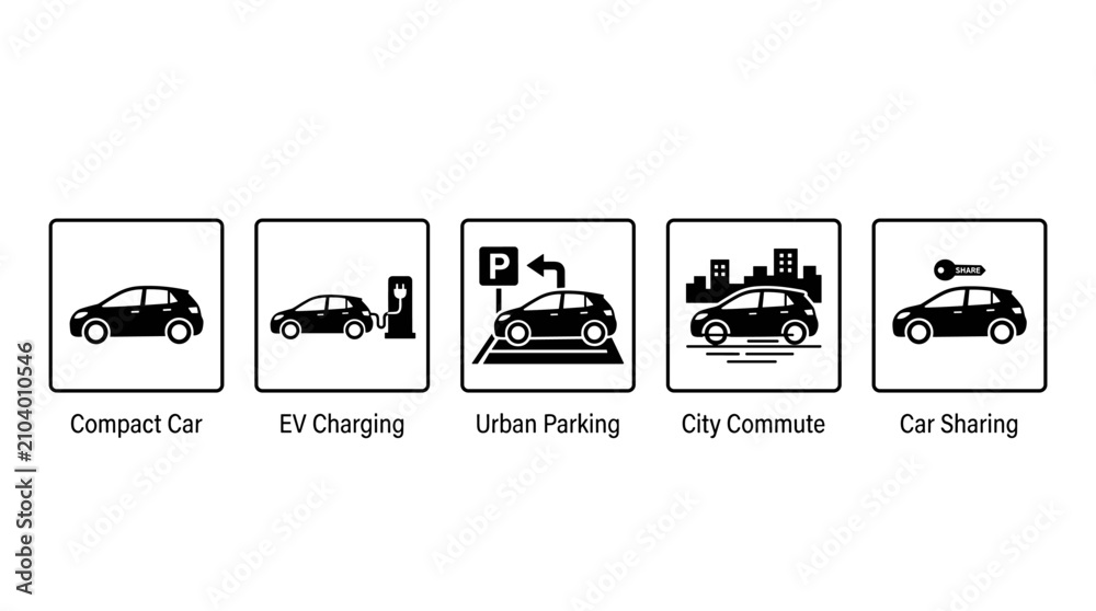Obraz premium Set of Car Icons for Mobility and Transportation Services