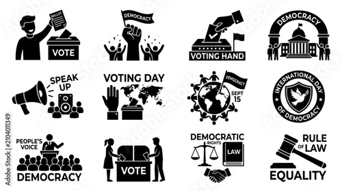 International Day of Democracy Vector Illustration for September 15th with Global Voting Concept and Human Rights Symbols for Posters and Social Media
