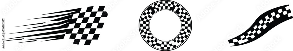 Obraz premium Racing flag elements collection speed finish line and decorative checkered patterns for motorsports graphics