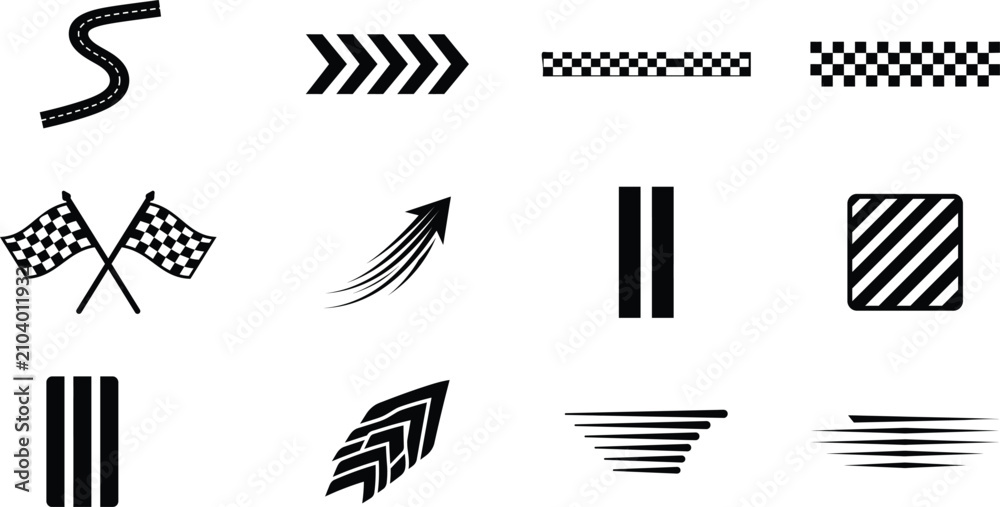Obraz premium Racing elements collection speed lines checkered flags and dynamic motion graphics for motorsport design