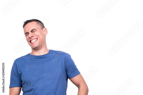 Cuadro en lienzo Portrait with copy space of a man laughing energetically