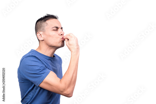 Caucasian man gesturing excellence with his fingers