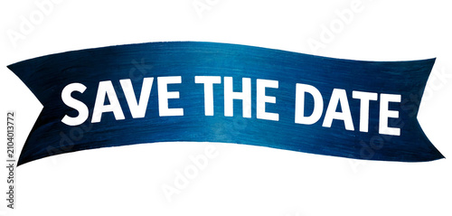 Modern blue banner with bold white text save the date isolated design idea