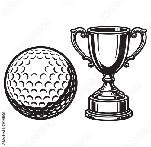 Golf ball and trophy cup for winner championship  sports award