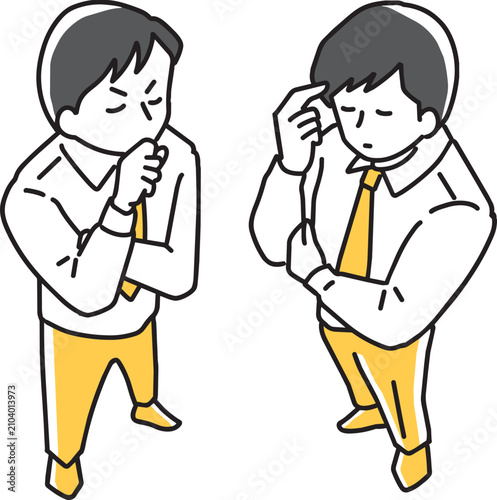 向かい合って思案する男性社員