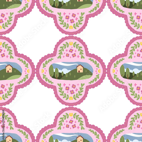 фотографія Seamless pattern whimsical pink green