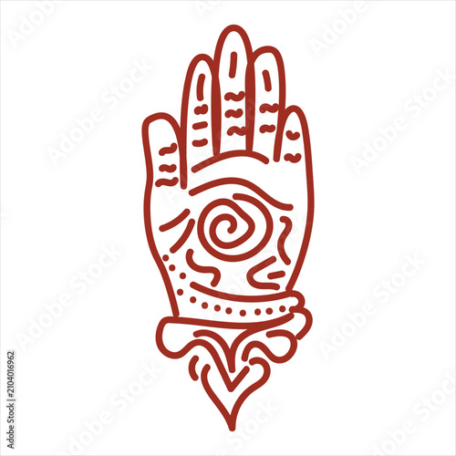 Decorative Hamsa Hand Symbol with Ornamental Patterns, Spiritual Protection Amulet and Mystical Decorative Element Flat Line Illustration