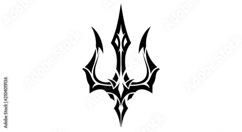 Foto Stylized black trident symbol with ornate and sharp details on a white background