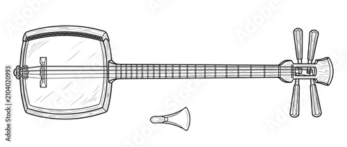 Картината върху платно Traditional Stringed Instrument with Three Tuning Pegs