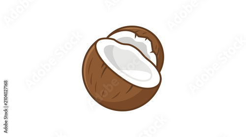 Stylized illustration of a halved coconut on a white background.