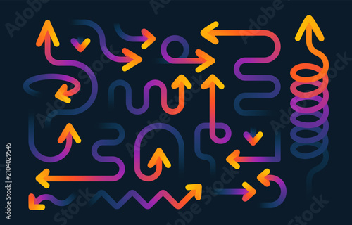 rainbow gradient geometric arrow icons vector set