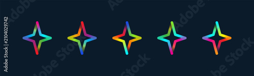 rainbow gradient four point sparkle stars vector set