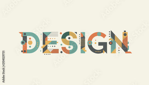 Creative geometric typography word design featuring highly detailed patterned block letters in retro warm colors.