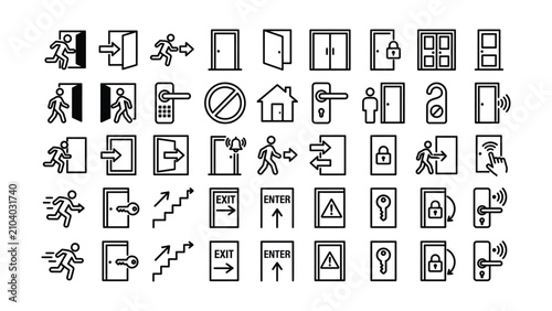 Collection of Various Door and Access Symbols with Clear Icons