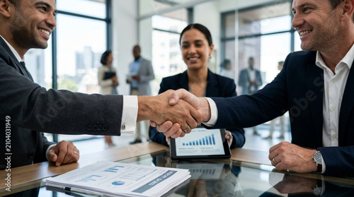 Diverse Business Team Shaking Hands in Modern Office - Agreement & Partnership