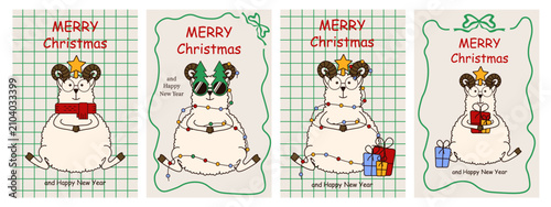 Bild auf Leinwand Merry Christmas and Happy New Year greeting Posters vector Set