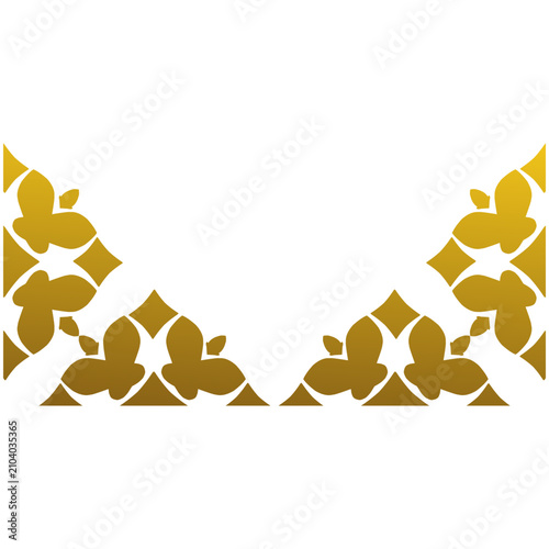 Elegant gold geometric floral border featuring symmetrical botanical flowers