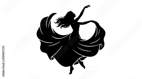 Cuadro en lienzo Female model twirling gown silhouette