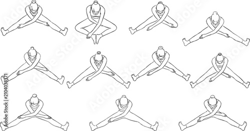 Tableau sur toile Set of continuous line art vector illustrations showing a woman performing seate