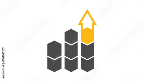 Vector illustration of hexagon icon representing modern business growth with vertical bars and arrow, on a white background