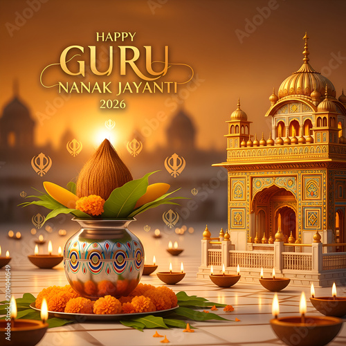 Guru Nanak Jayanti Celebration: Golden Gurdwara, Diyas, Coconut, and Prayers