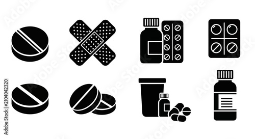 Konstfotografi Set of medical symbols for health and medical care, including pills, bandages, a