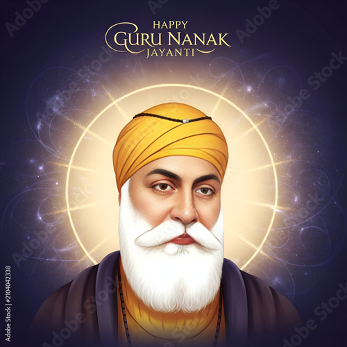 Guru Nanak Jayanti Celebration Portrait - Sikh Holy Man Glowing Aura