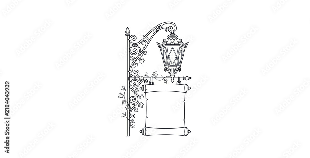 Obraz premium Vintage Street Lamp with Hanging Scroll Sign