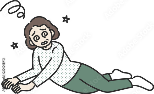 めまいで倒れる高齢の女性のイラスト