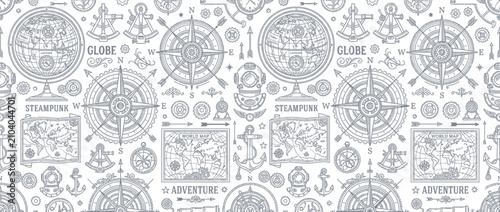 Vintage Nautical Adventure Elements Seamless Pattern