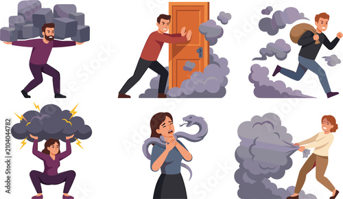 Vászonkép Stress anxiety and mental pressure concept vector character illustration set wit