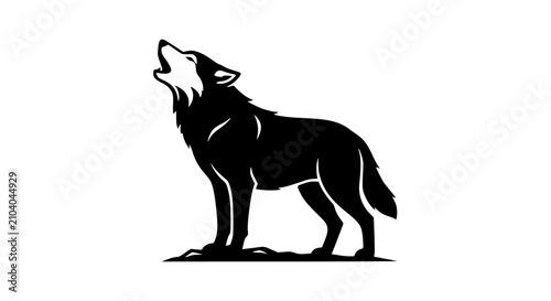 Black silhouette wolf howling isolated on white background
