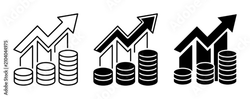 Growth Icons, Financial Chart, Stacked Coins, Upward Arrow, Business Success