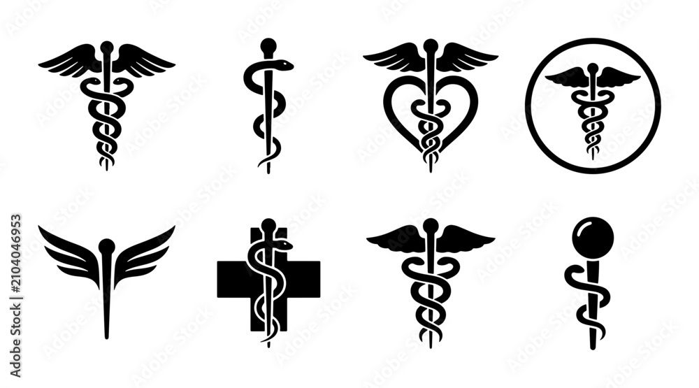 Fototapeta premium Caduceus Medical Symbols Set, Health Care Icons, Pharmacy & Hospital Graphics, Vector Collection