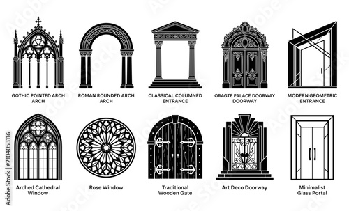 Fotografia Architectural Doorways and Windows Featuring Various Styles and Designs Featurin