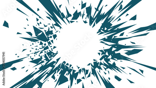 Abstract teal vector shattering explosion border on white background. Flat vector illustration EPS 10.