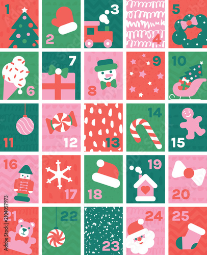 Illustrated Christmas Advent Calendar Set of  25 Vertical Holiday Illustrations for Daily Posts and Print