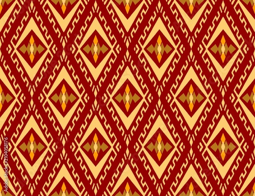 Obraz na płótnie Hand-drawn Seamless Luxurious Traditional Mudmee Ikat Diamond Pattern in Burgund