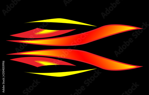 Abstract flame graphic design element, stylized fire vector illustration, dynamic racing stripe decal, tribal flame shape for vehicle wrap or sports logo