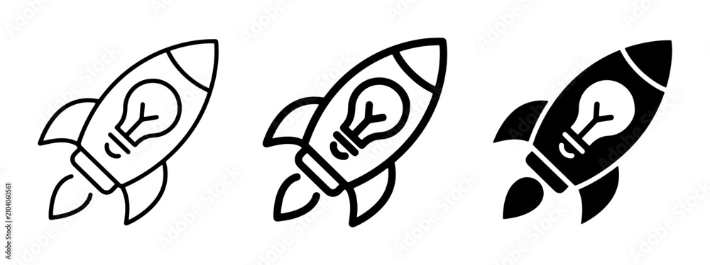 Fototapeta premium Rocket Ship Idea Icons, Launching Innovation, Startup Concept, Business Growth, Creative Solutions