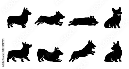 Corgi Dog Silhouette Collection, Various Poses, Vector Icons for Pet Lovers