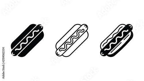 Obraz na płótnie Three black and white hot dog icons in different line styles